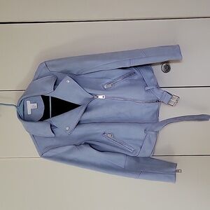 H&M Powder Blue Faux Suede Moto Jacket